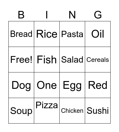 FOOD Bingo Card