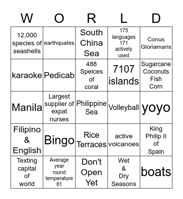 Philippine Bingo Card