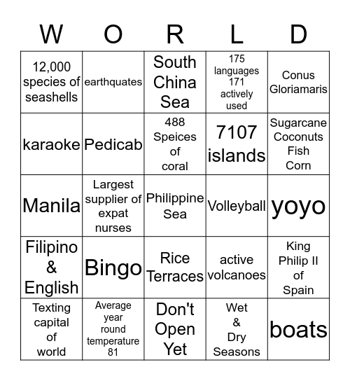 Philippine Bingo Card