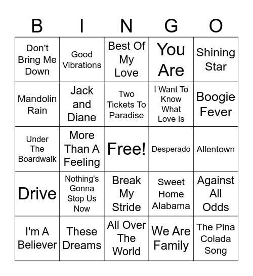 SINGO Bingo Card