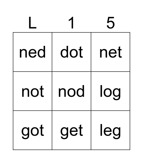 Word Box Lesson 15 Bingo Card