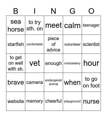 Vocabulary Revision - September Bingo Card