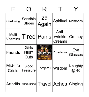 40th Birthday Bingo Card