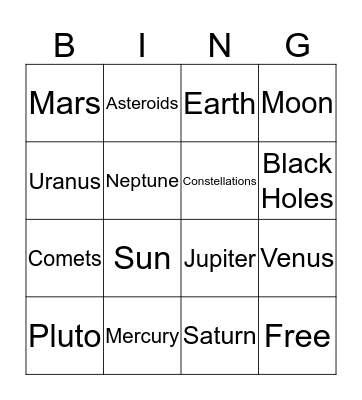 Astronomy Bingo Card