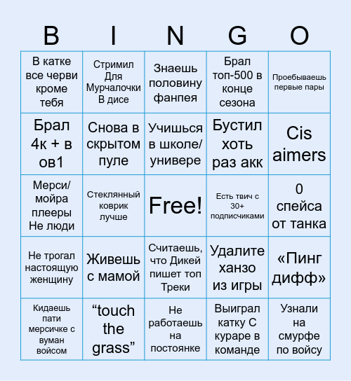 4000+average OW Player Bingo Card