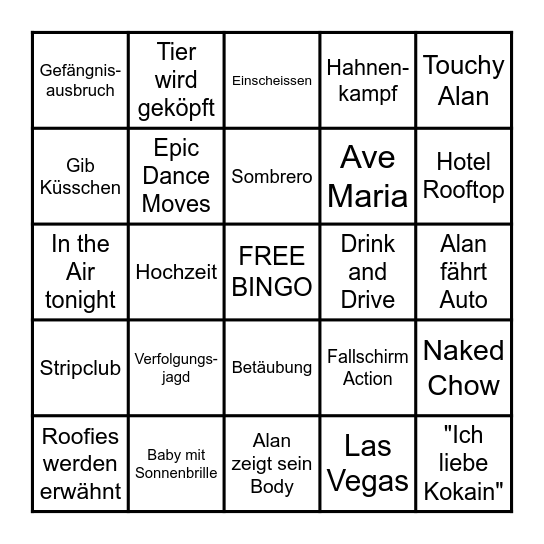 O-Woche Kinobingo Hangover 3 Bingo Card