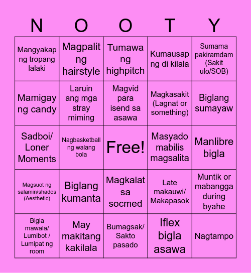 Nooty Bingo Card