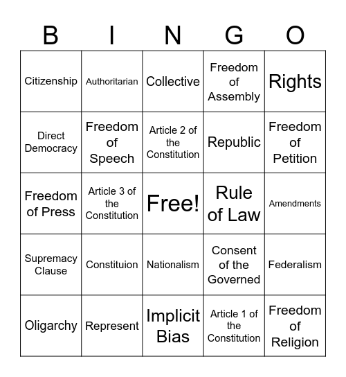 Unit 2 Vocab Bingo Card