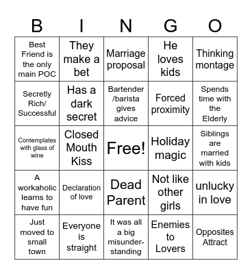 romcom Bingo Card