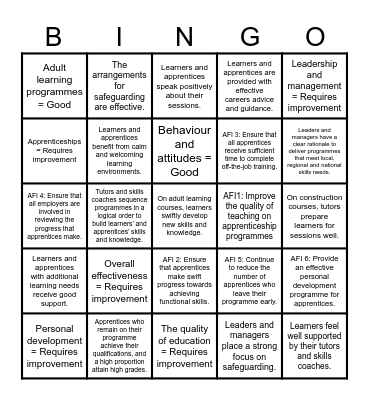 Ofsted Bingo Card