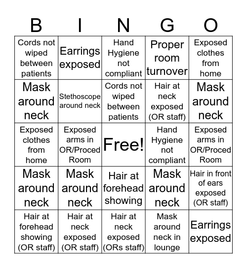 Surgical Attire/Infection Control Bingo Card