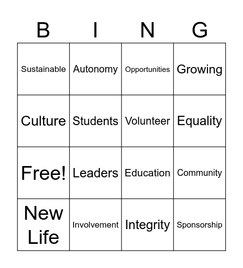 Untitled Bingo Card