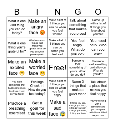Social Emotional Bingo! Bingo Card