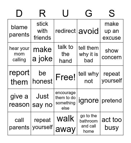 How to REFUSE Bingo Card