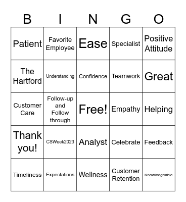 Customer Service Week Bingo Card