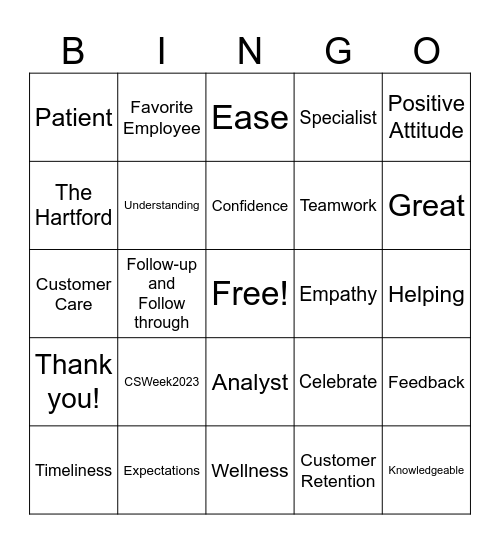 Customer Service Week Bingo Card