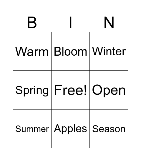 Apple/Season bingo Card