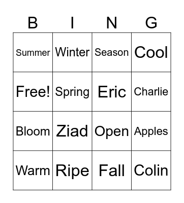 Apple/Season bingo Card