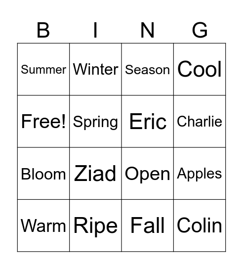 Apple/Season bingo Card