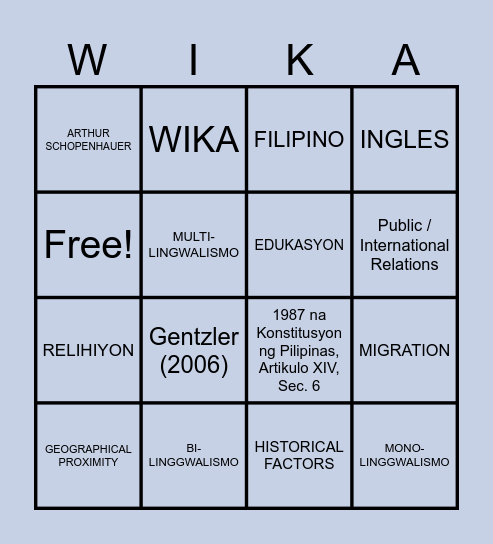 Mga Konseptong Pangwika Bingo Card