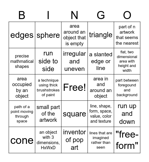 Art Test Review Bingo Card