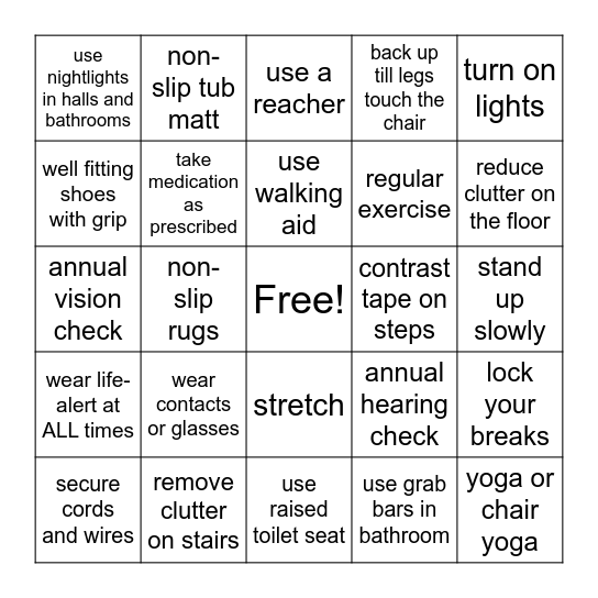 Autumn without FALLs Bingo Card