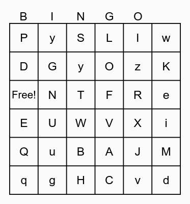 Alphabet Bingo Card