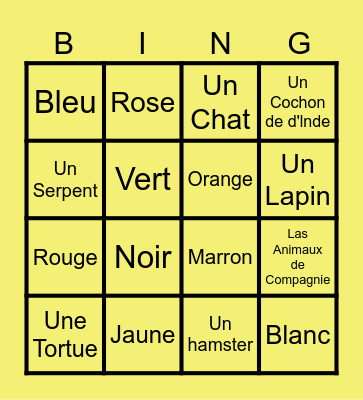 Color and Animal French Bingo Card