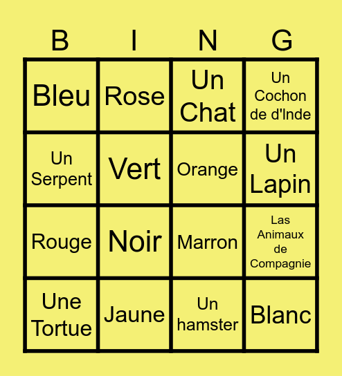 Color and Animal French Bingo Card