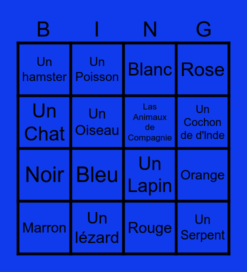 Color and Animal French Bingo Card