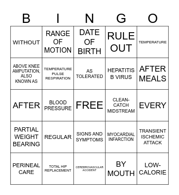 MEDICAL ABBREVIATIONS Bingo Card