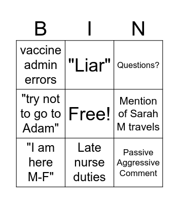 Nurse Meeting BINGO Card