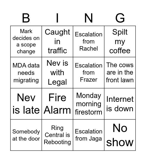 Reasons for Missing Standup Bingo Card