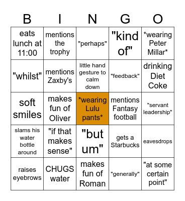 Sean Bingo Card