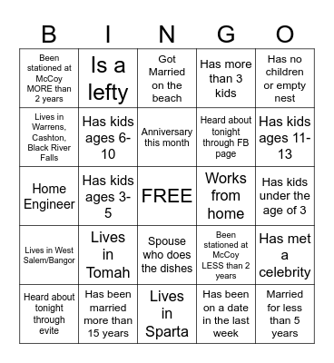 181 Spouse Brigade Bingo Card