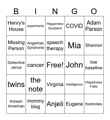 Happiness Falls Bingo Card