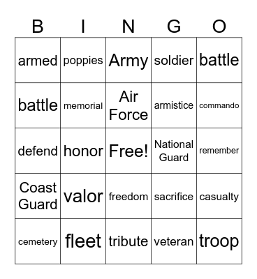 Veterans Bingo Card