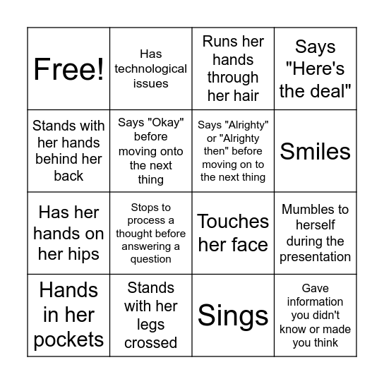 Marty's Presentation BINGO Card