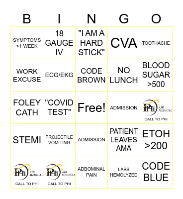 ER NURSE BINGO-PHI AIR MED 3 Bingo Card