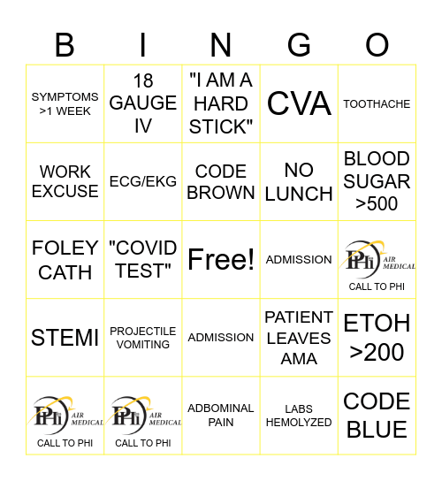 ER NURSE BINGO-PHI AIR MED 3 Bingo Card