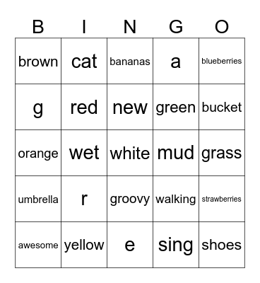 Pete the Cat Bingo Card