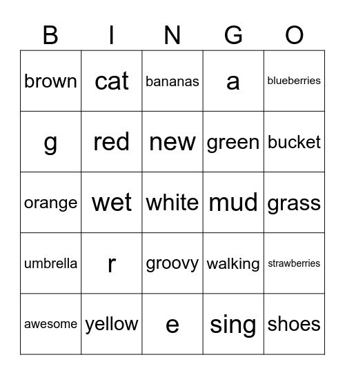 Pete the Cat Bingo Card