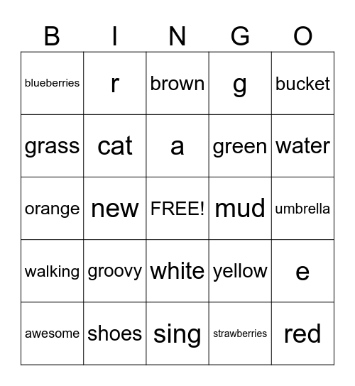 Pete the Cat Bingo Card