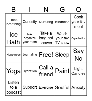 Self Care Bingo Card
