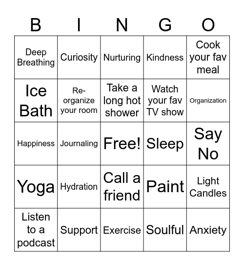 Self Care Bingo Card