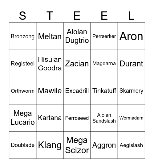 DrSololek Round 1 (Pokémon Steel Types) Bingo Card