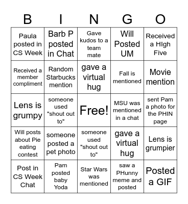 CS Week 2023 Bingo Card