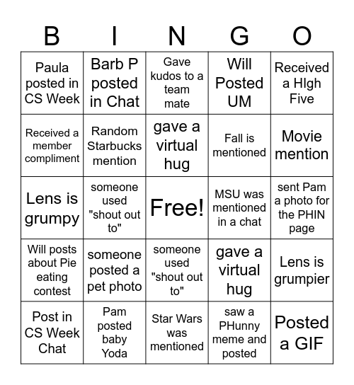 CS Week 2023 Bingo Card