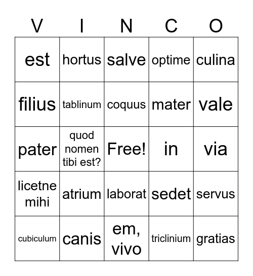 Stage 1 & Greetings Bingo Card
