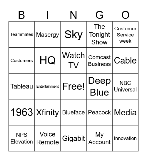 Comcast Bingo Card
